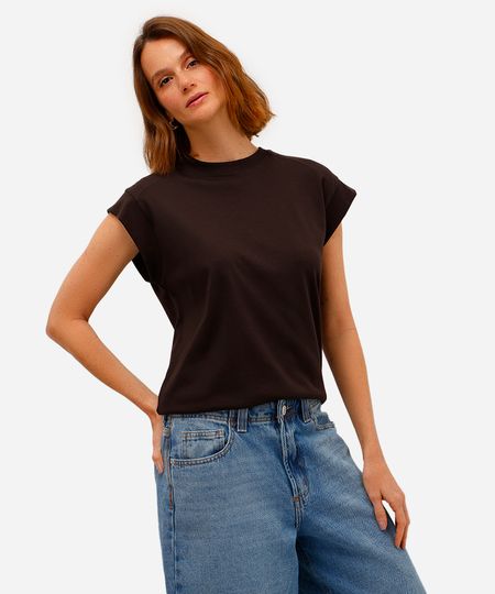 blusa muscle tee feminina de algodão peruano interlock marrom P blusa muscle tee feminina de algodão peruano interlock marrom P
