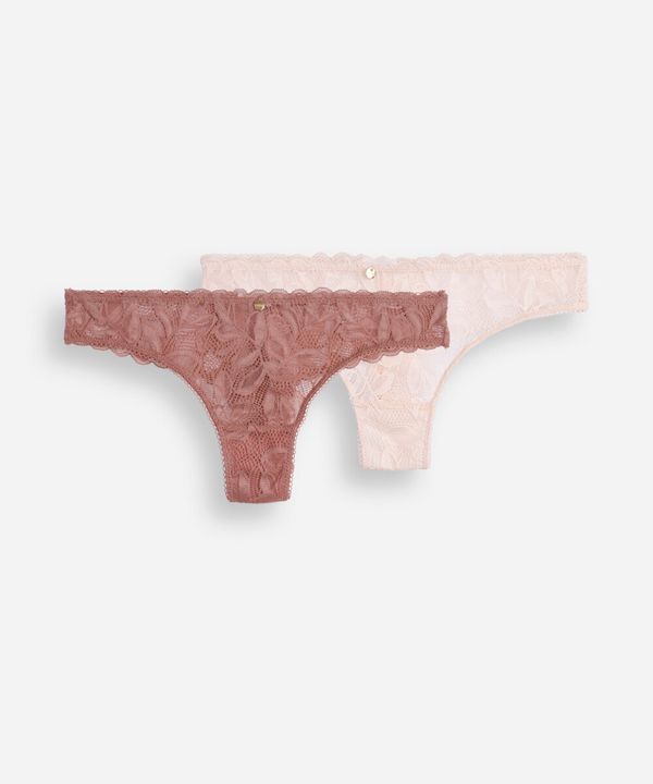 kit de 2 calcinhas fio dental renda floral colorido M