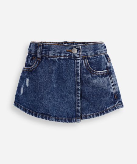 short saia infantil jeans transpassado azul 4 short saia infantil jeans transpassado azul 4