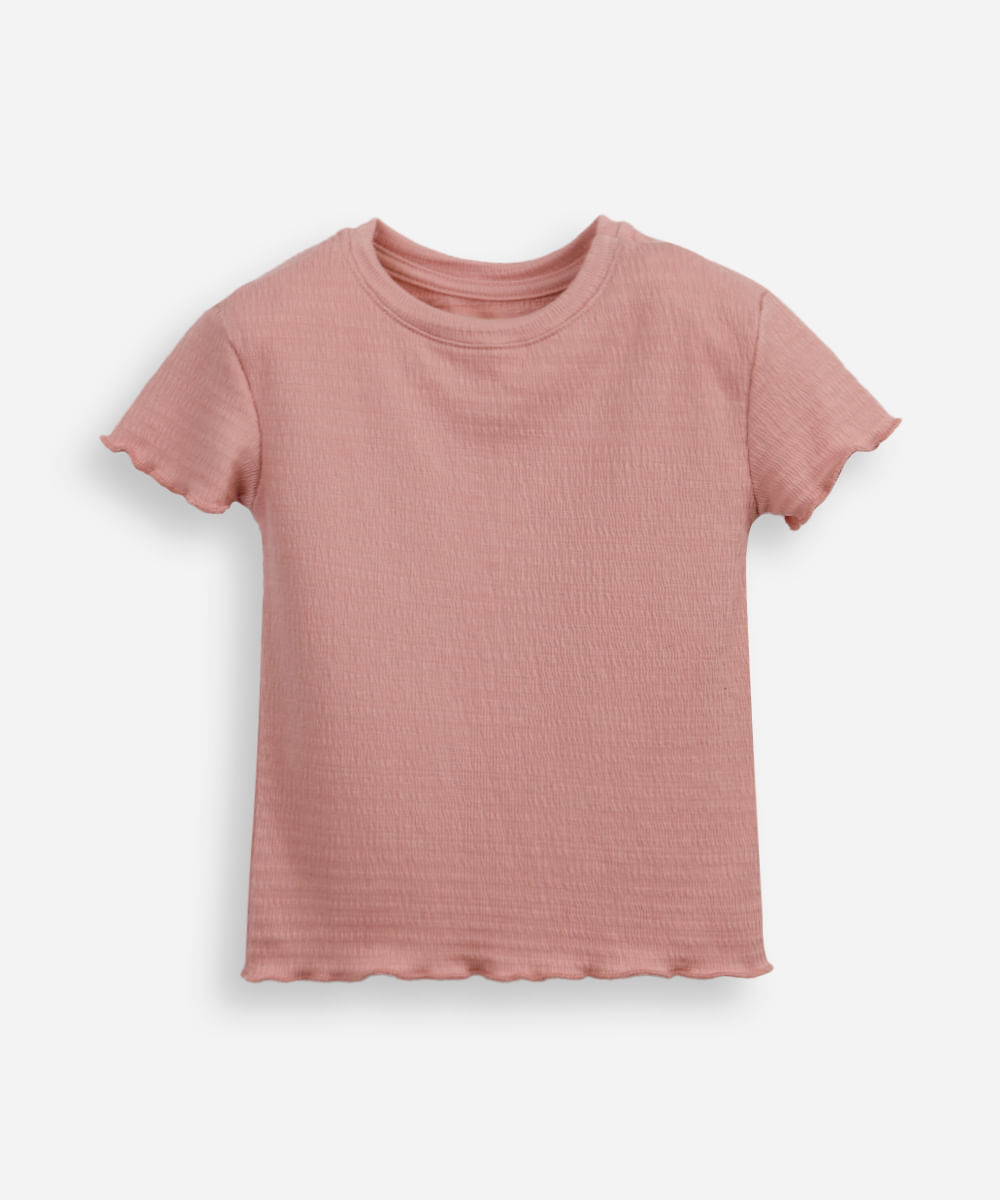 blusa infantil texturizada com frufru rosa
