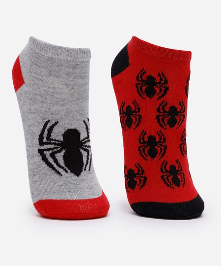 kit de 2 meias infantis cano baixo homem aranha colorido 22-25