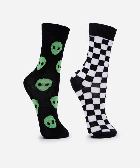 kit de 2 meias infantis cano longo estampadas colorido 30-33 kit de 2 meias infantis cano longo estampadas colorido 30-33