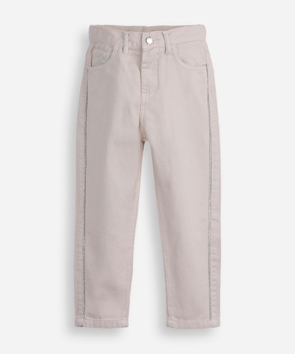 calça mom infantil de sarja com brilhos bege 12