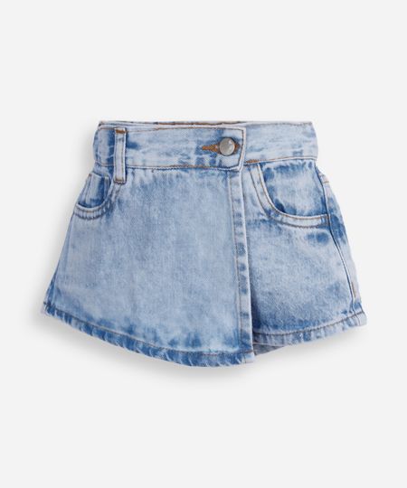 short saia jeans infantil transpassado marmorizado azul 4 short saia jeans infantil transpassado marmorizado azul 4