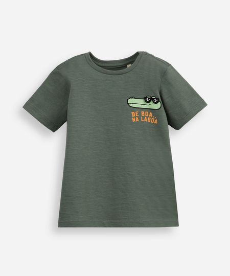 camiseta infantil de algodão jacaré verde 2