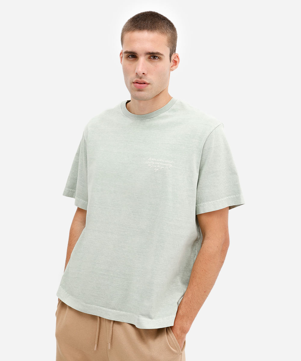 camiseta masculina de algodão manga curta estampada verde