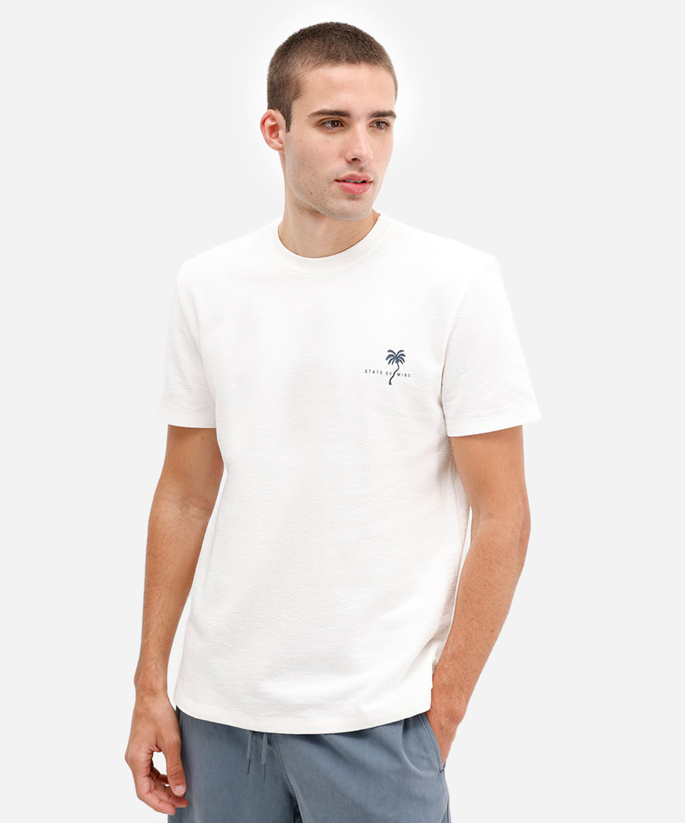 camiseta masculina de algodão manga curta texturizada off white