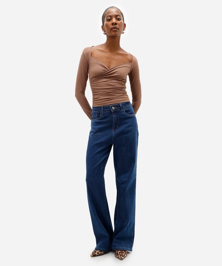 calça wide leg feminina jeans sawary azul 36 calça wide leg feminina jeans sawary azul 36