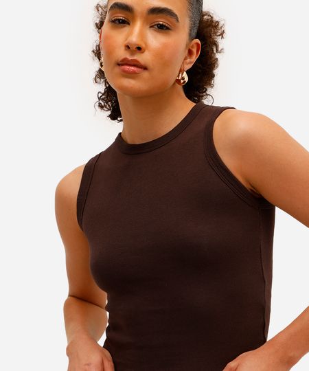 regata básica feminina de algodão decote redondo marrom PP regata básica feminina de algodão decote redondo marrom PP