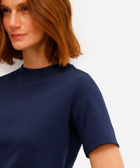 camiseta básica feminina de algodão peruano azul G camiseta básica feminina de algodão peruano azul G