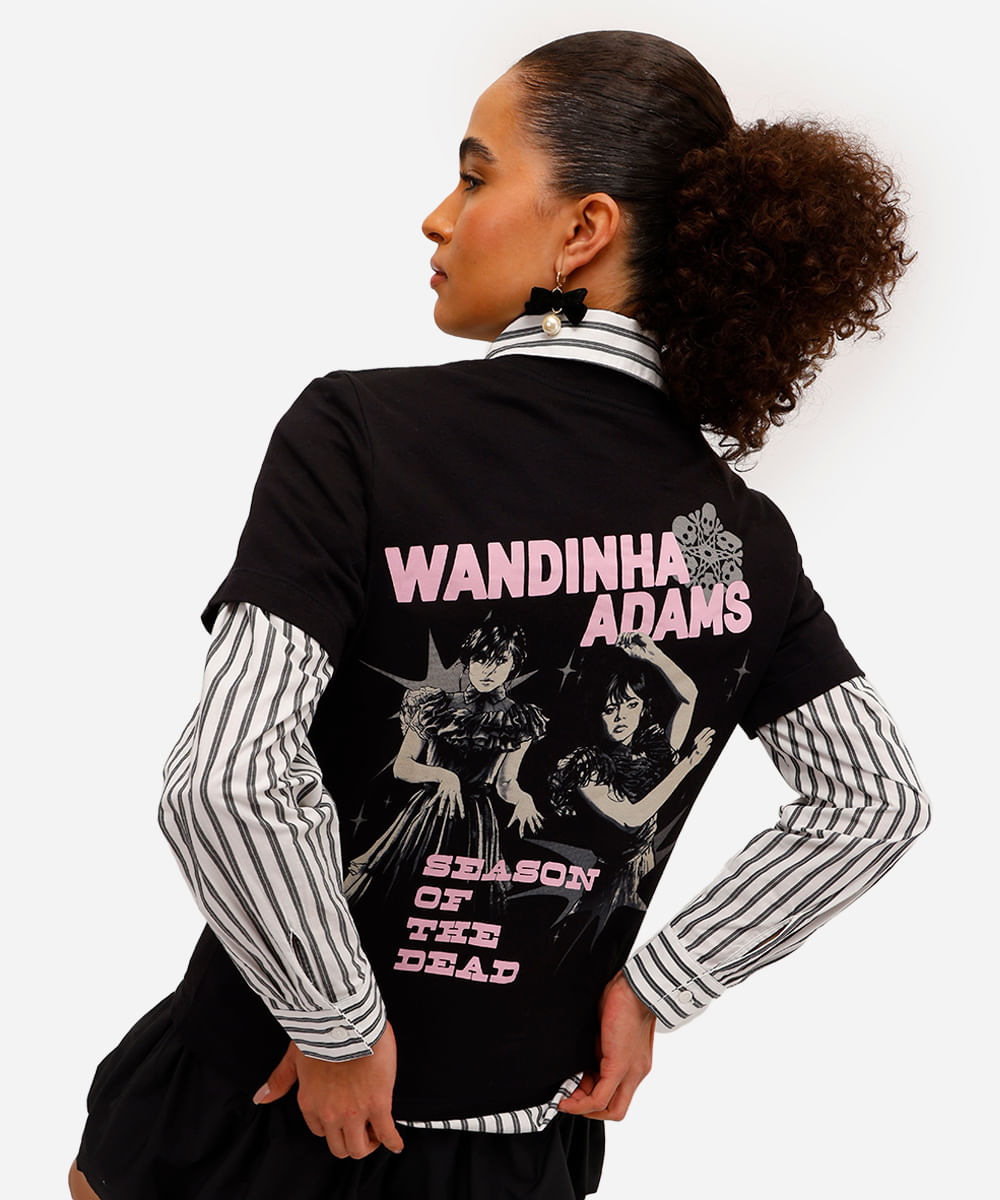camiseta feminina de algodão wandinha preta