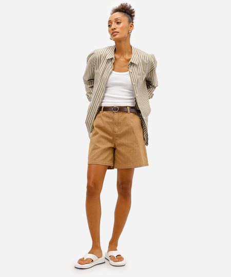 bermuda feminina de sarja listrada com cinto marrom 36 bermuda feminina de sarja listrada com cinto marrom 36