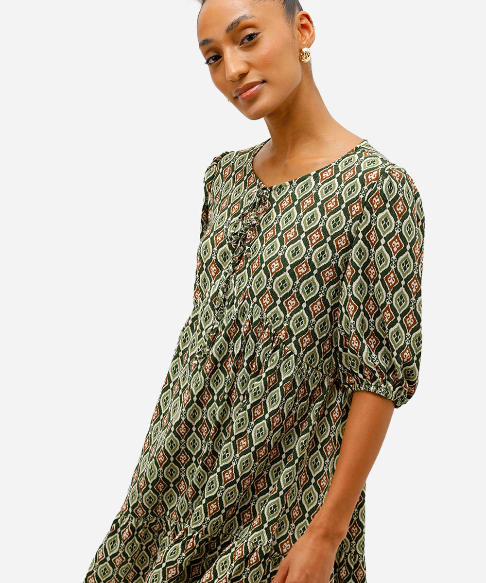 vestido curto feminino étnico texturizado verde