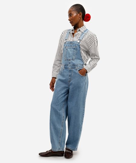 jardineira feminina longa baggy jeans azul 40 jardineira feminina longa baggy jeans azul 40