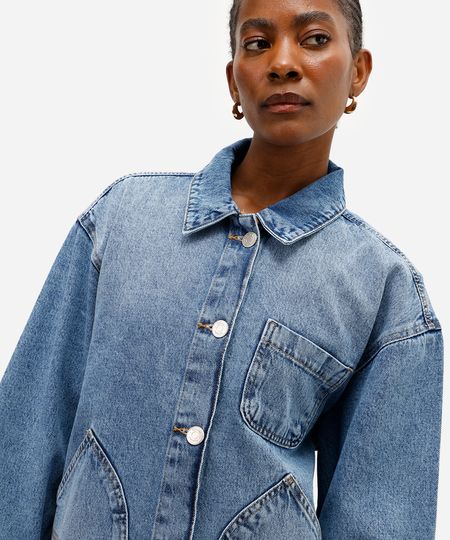 jaqueta feminina jeans oversized azul P jaqueta feminina jeans oversized azul P