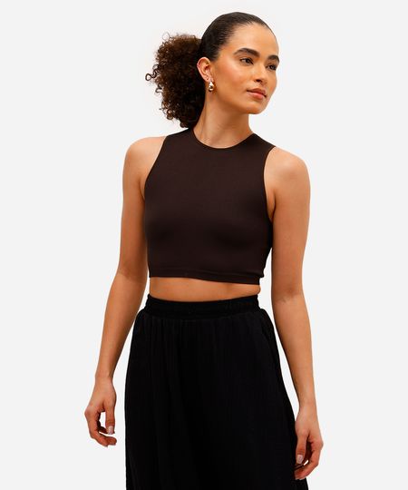 top cropped feminino halter neck de poliamida marrom P top cropped feminino halter neck de poliamida marrom P