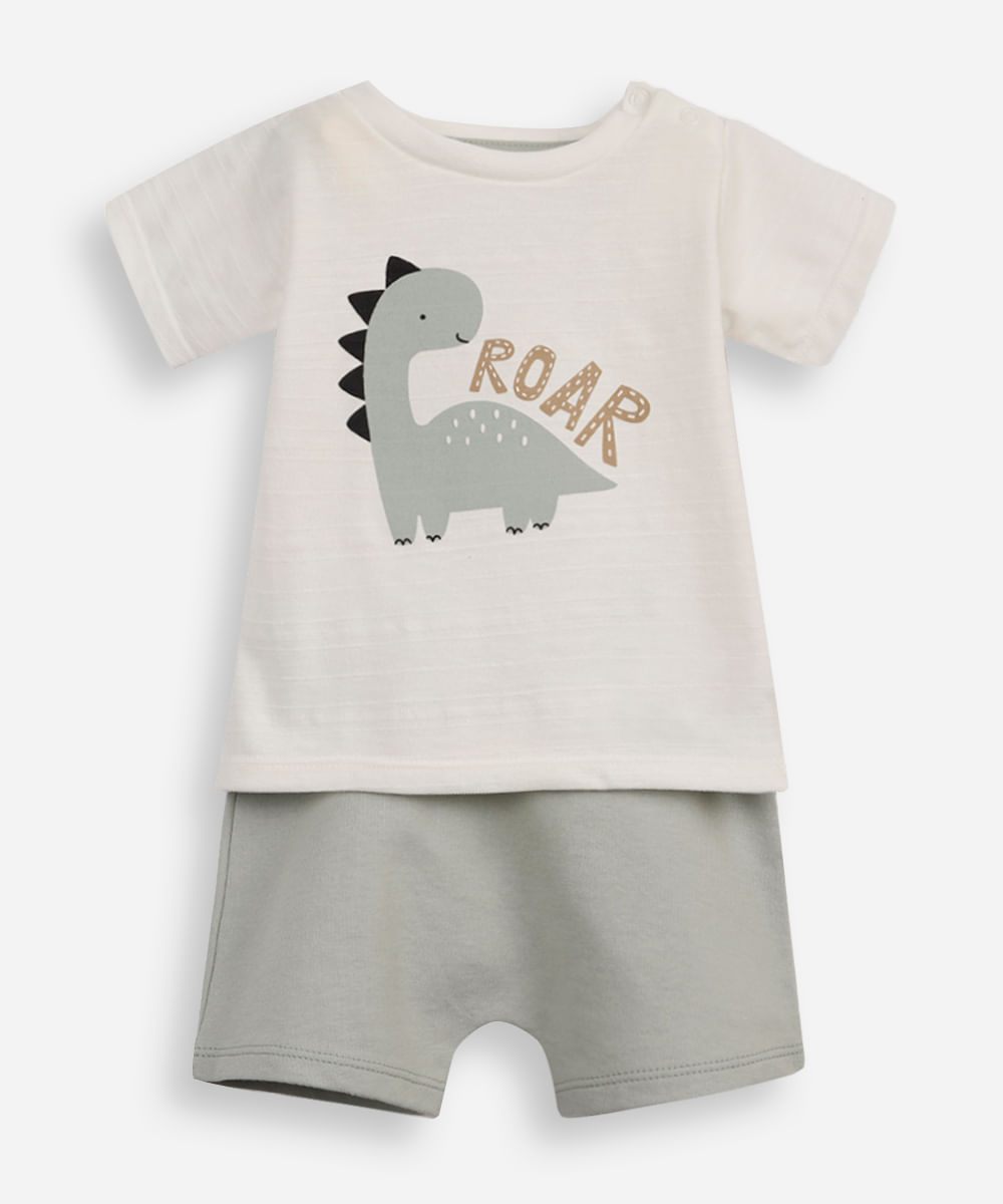 conjunto curto infantil dinossauro verde