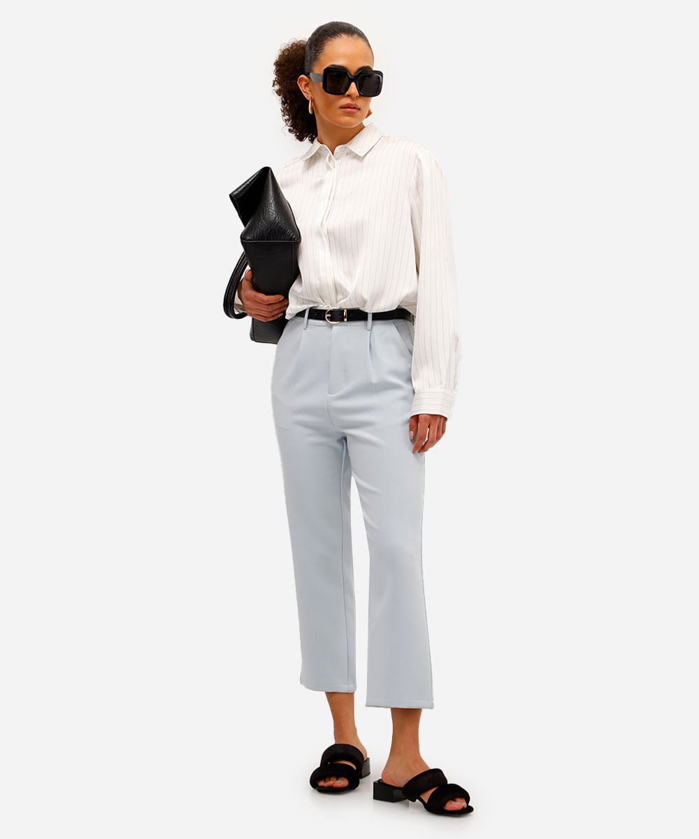 calça de alfaiataria feminina com cinto azul