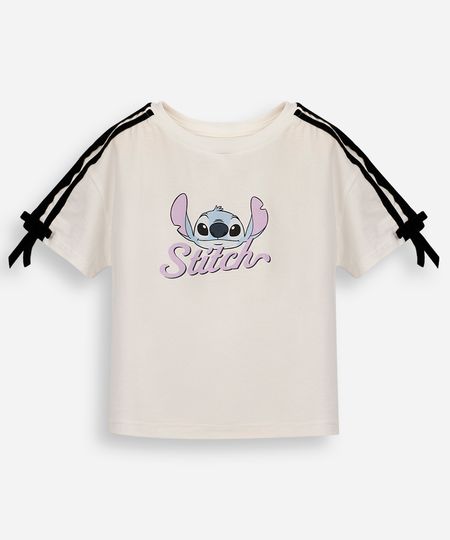 camiseta infantil com laço stitch off white 8