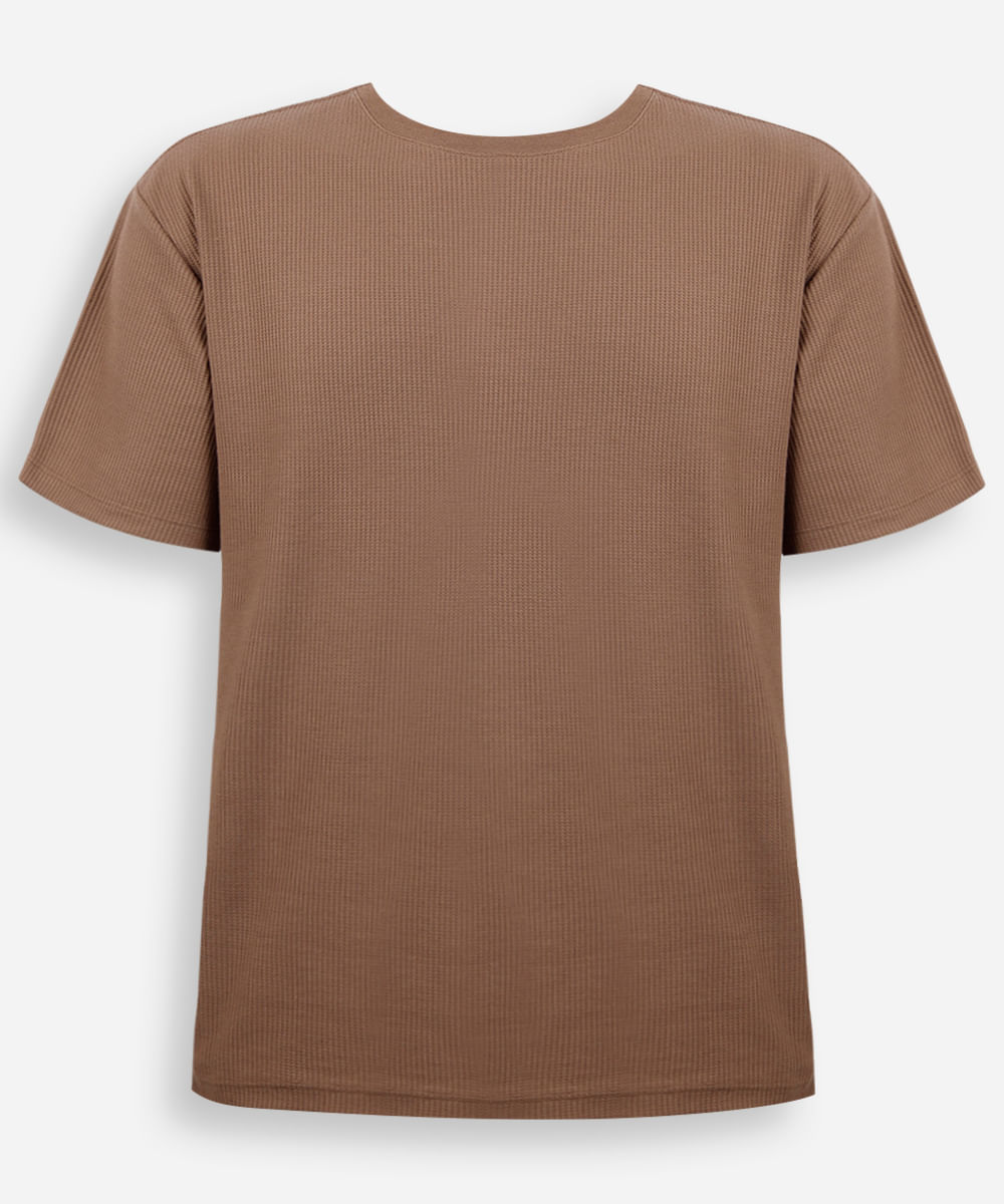 camiseta juvenil texturizada manga curta marrom
