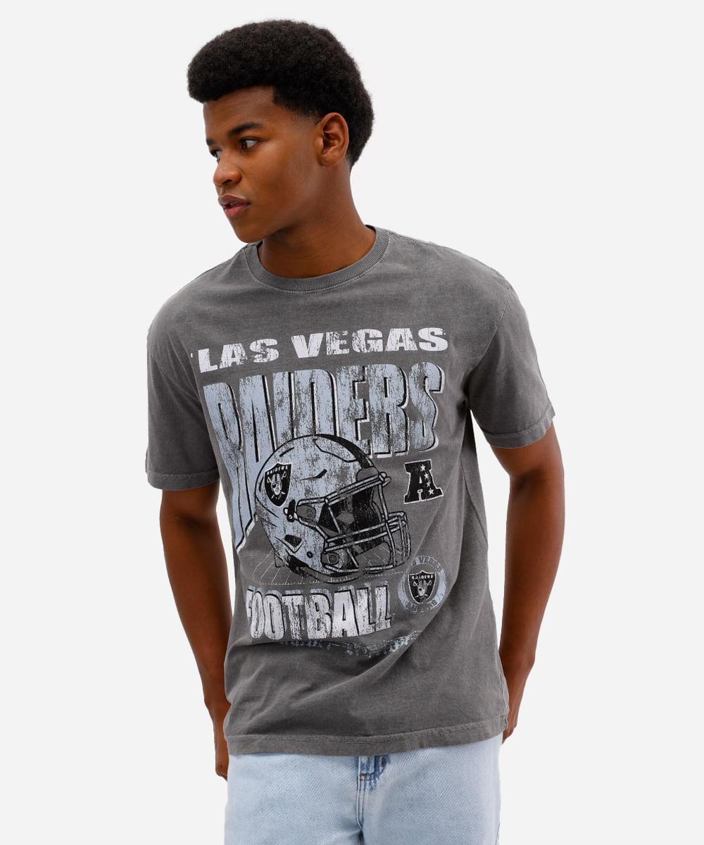 camiseta masculina de algodão raiders nfl estonada cinza