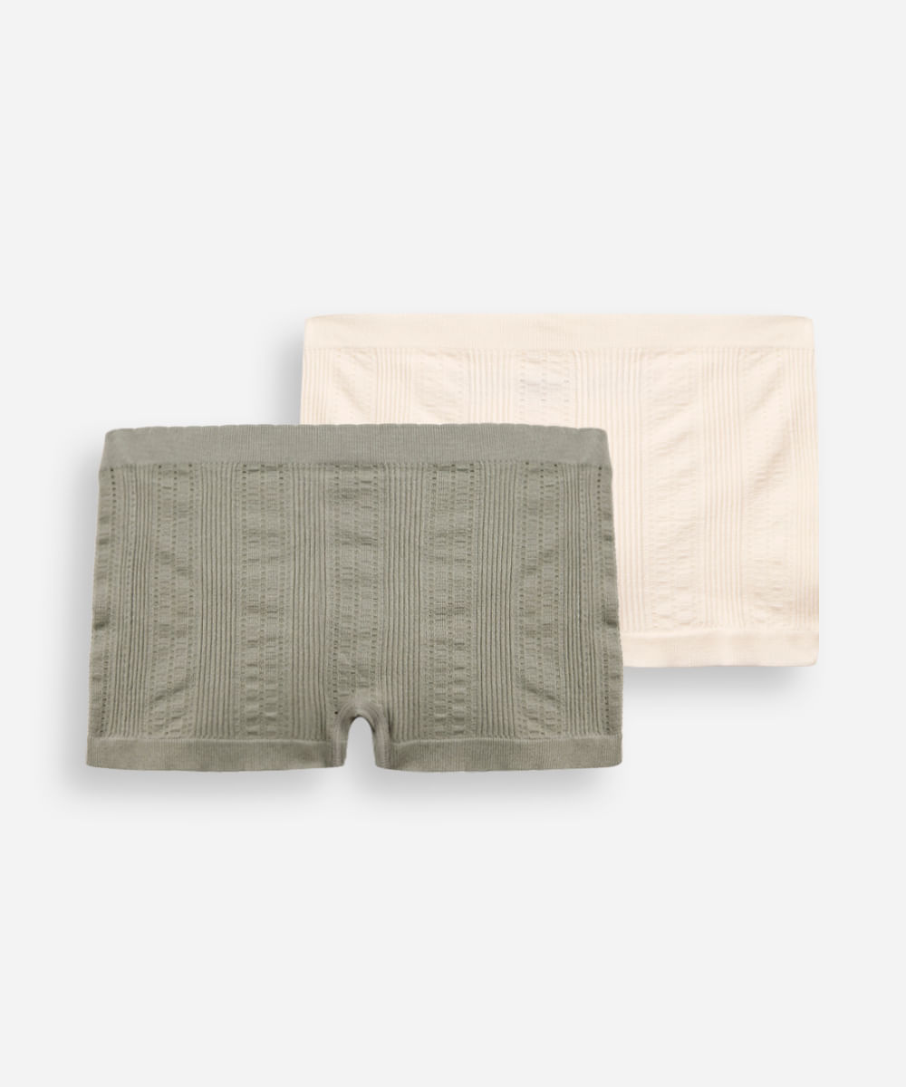 kit de 2 calcinhas boyshort feminina sem costura texturizada colorido