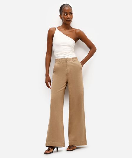 calça wide leg feminina de sarja bege 36 calça wide leg feminina de sarja bege 36