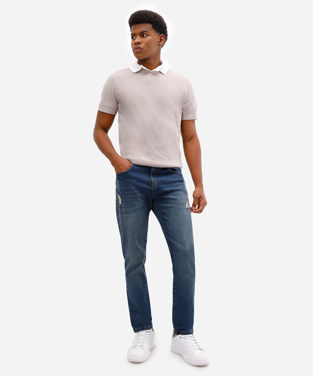 calça slim jeans masculina destroyed azul