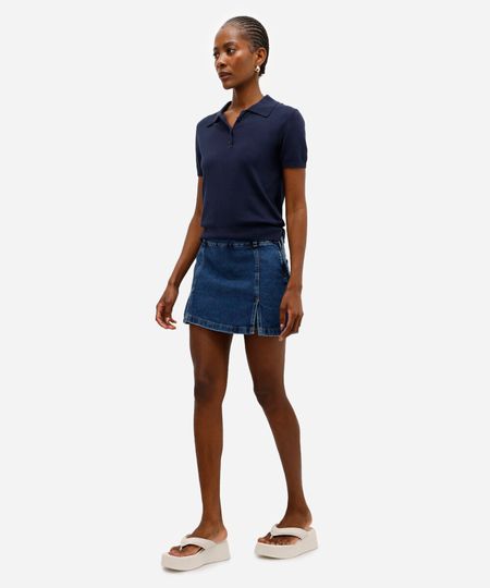 short saia jeans com fendas azul 38