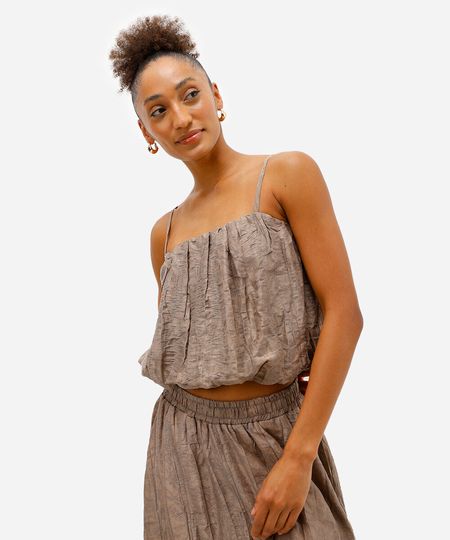 blusa balonê feminina em jacquard floral bege P