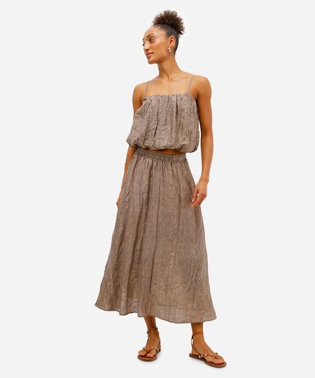 saia plissada feminina em jacquard floral bege 38