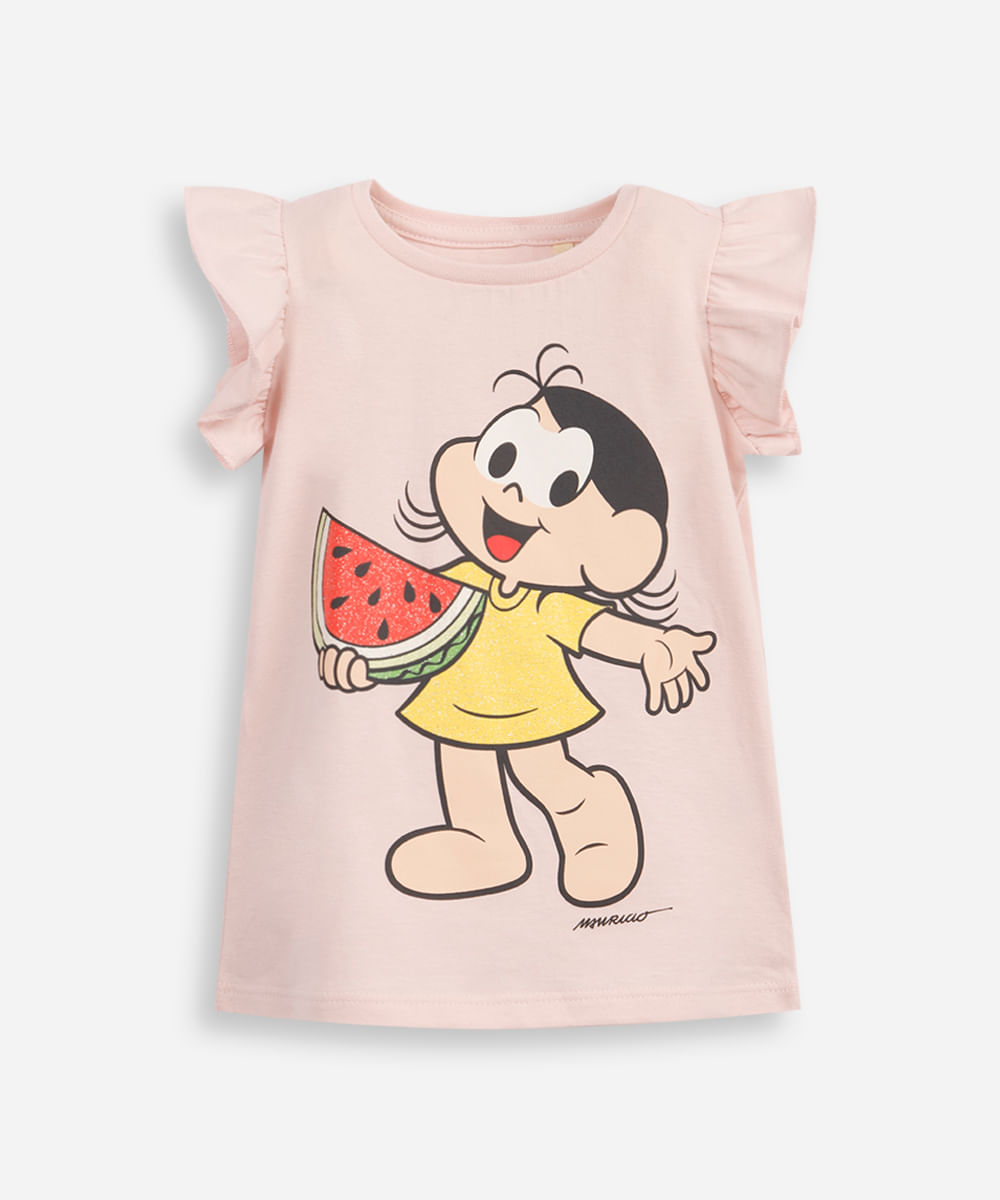 Blusa infantil de algodão magali com glitter rosa