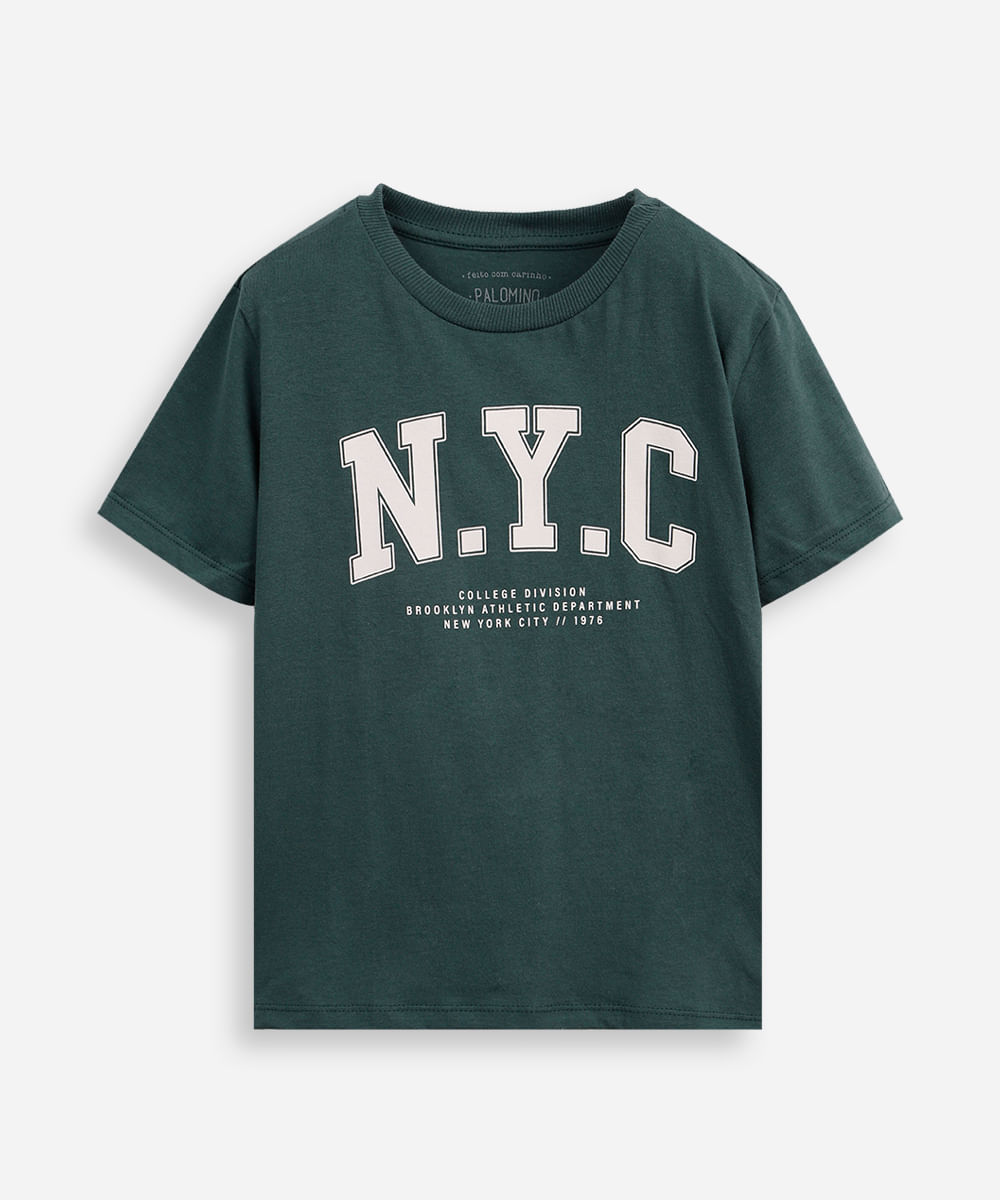 Camiseta infantil manga curta nyc college verde