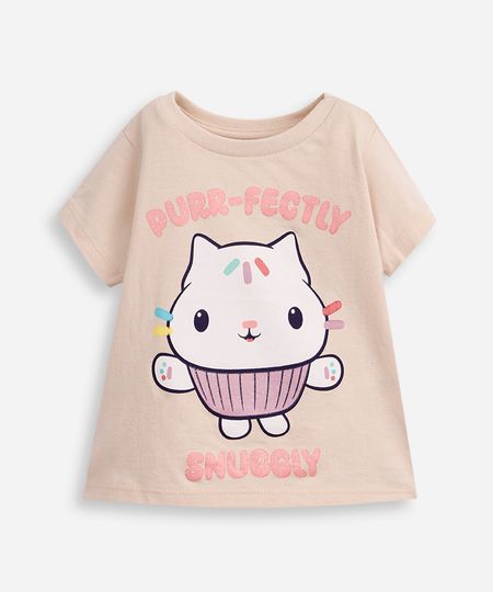 camiseta infantil de algodão gabby gatinho hello bege 3 camiseta infantil de algodão gabby gatinho hello bege 3
