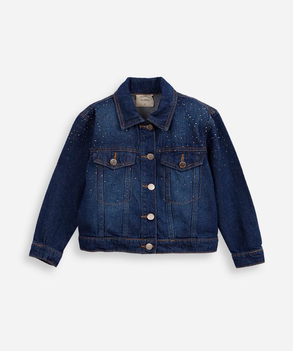 jaqueta infantil jeans trucker com brilho azul 10