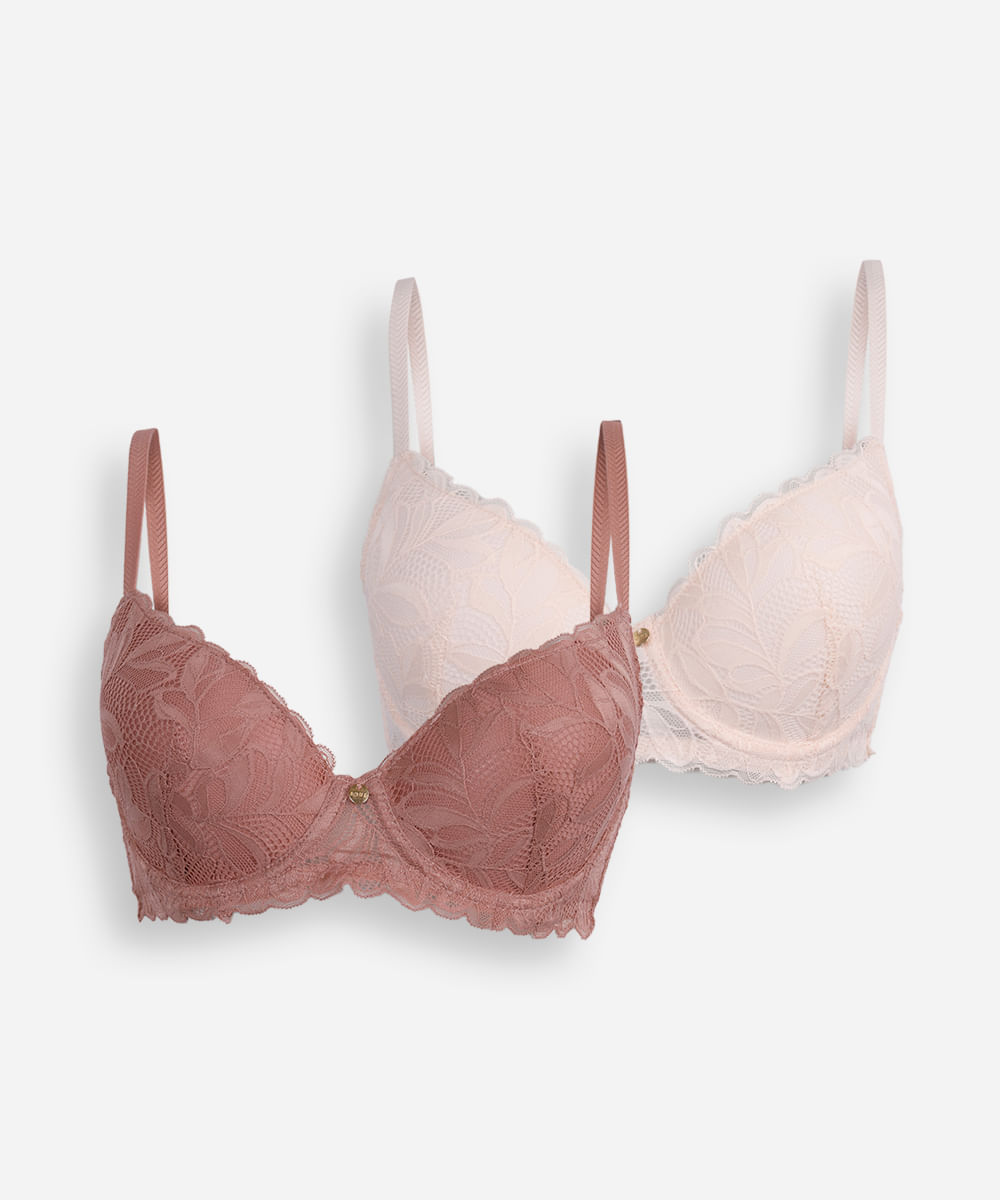 kit 2 sutiãs base com renda floral colorido