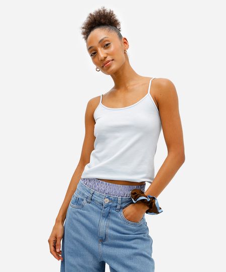 regata feminina básica de algodão alça fina azul PP regata feminina básica de algodão alça fina azul PP