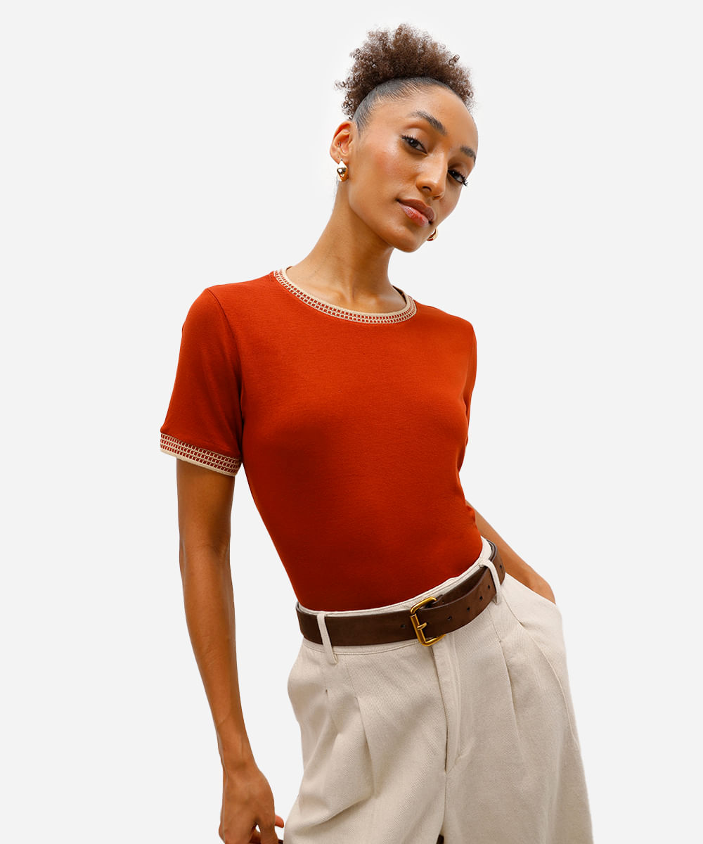 blusa feminina de viscose manga curta laranja