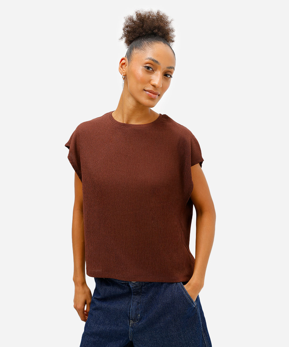 blusa muscle feminina texturizada básica marrom
