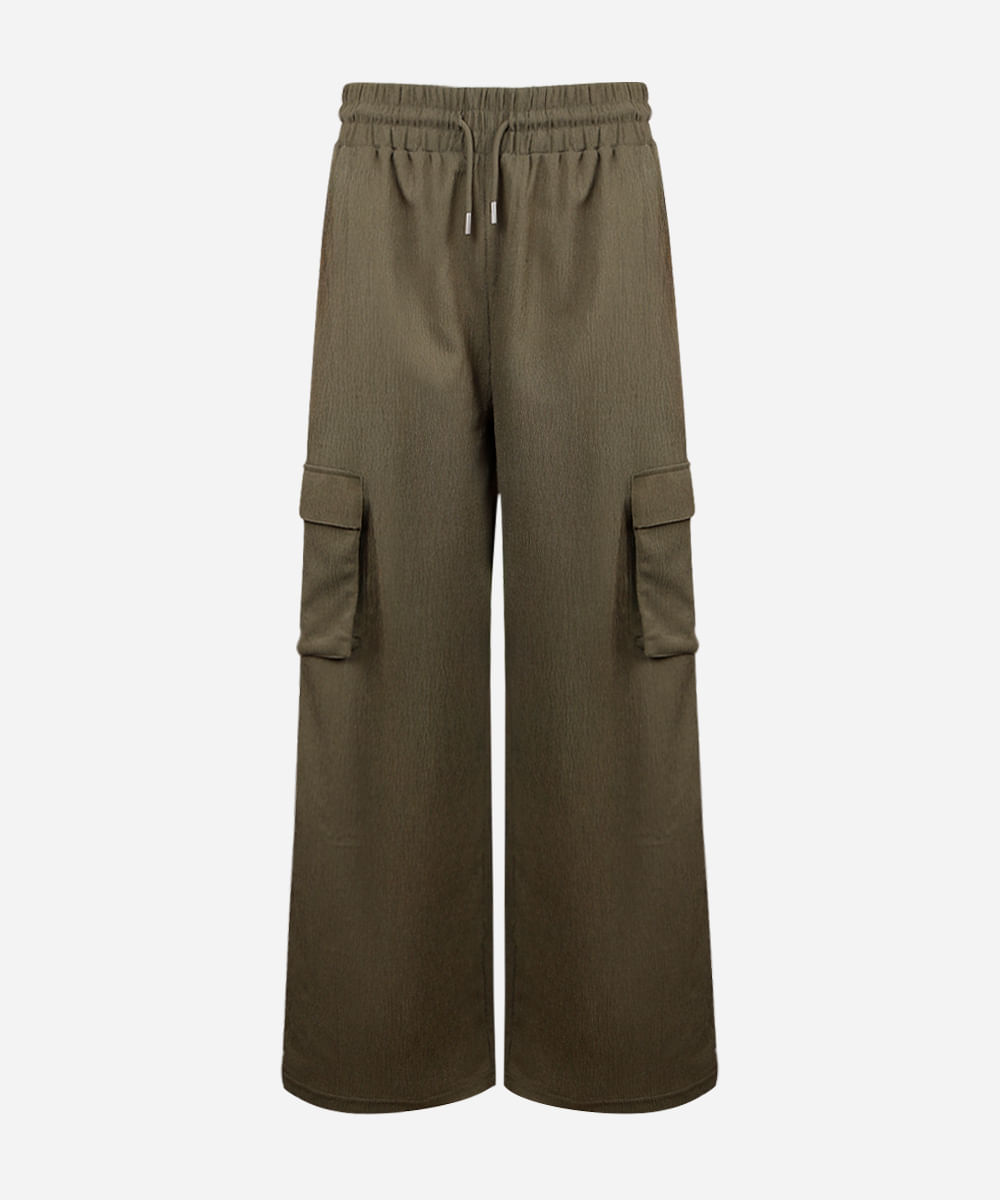 calça juvenil cargo wide leg verde