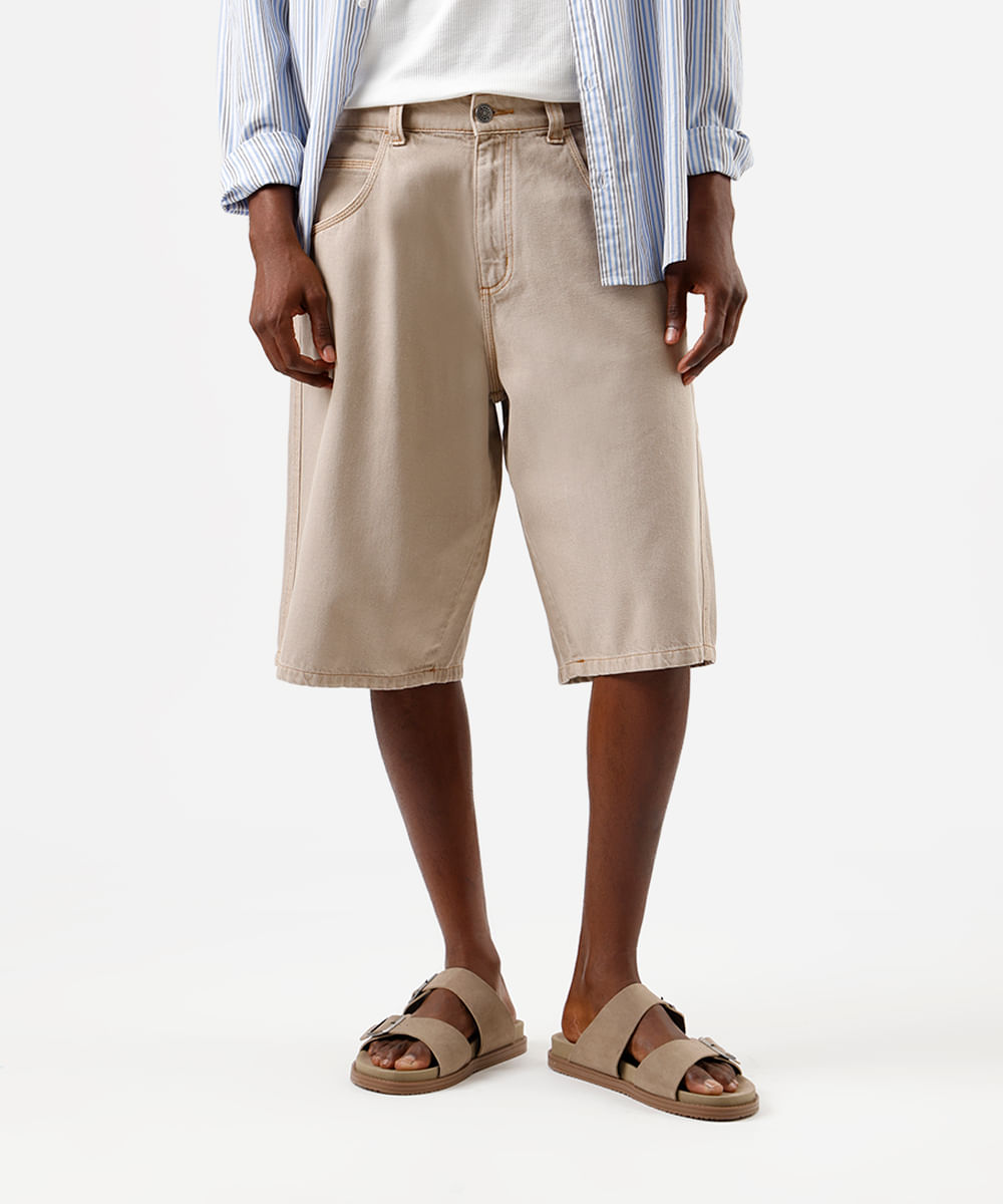 bermuda jorts masculina de sarja bege