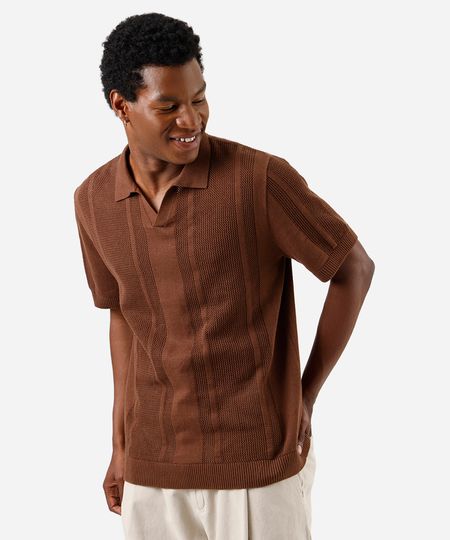 polo masculina de tricot manga curta texturizada marrom PP polo masculina de tricot manga curta texturizada marrom PP