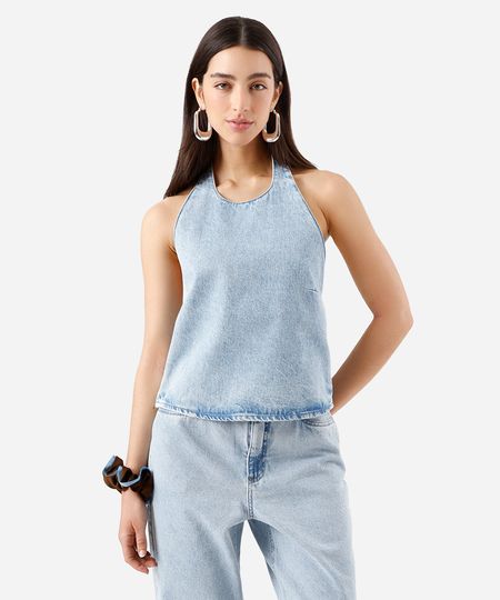 blusa frente única feminina jeans azul P