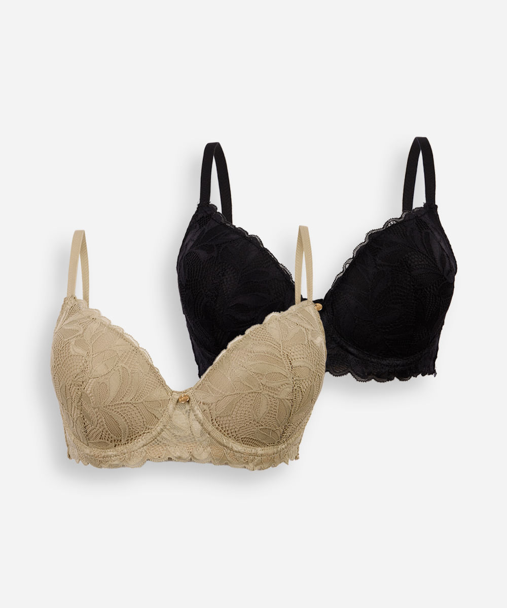 kit de 2 sutiãs meia taça de renda floral colorido