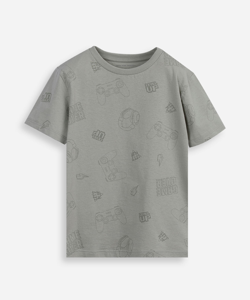 camiseta infantil print controles game verde