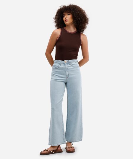 calça wide leg feminina jeans cropped azul 36 calça wide leg feminina jeans cropped azul 36