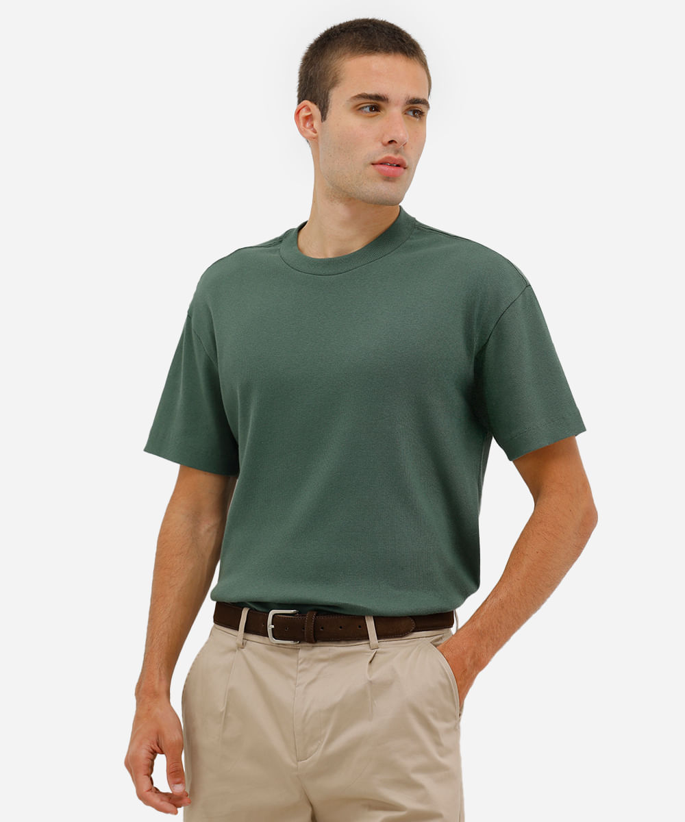 camiseta masculina de algodão canelada verde