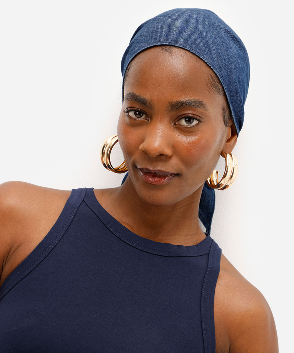 lenço jeans triangular azul