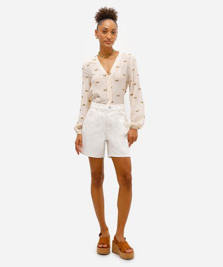 bermuda mom feminina de sarja com fendas off white 36 bermuda mom feminina de sarja com fendas off white 36