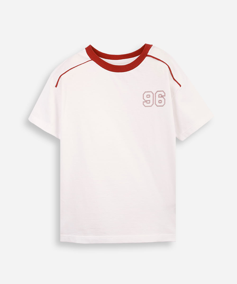 camiseta infantil com viés contrastante off white